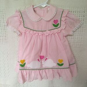 Vintage Floral Rabbit Top Blouse Size 18 Months Youngland Pink Easter Spring